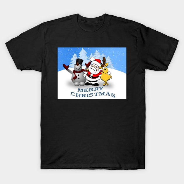 Christmas Santa & Reindeer & Snowman T-Shirt by holidaystore